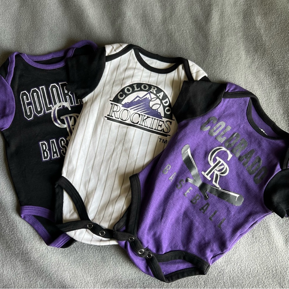 MLB Colorado Rockies Baby Boys' White Pinstripe 3pk Bodysuits - 0-3M